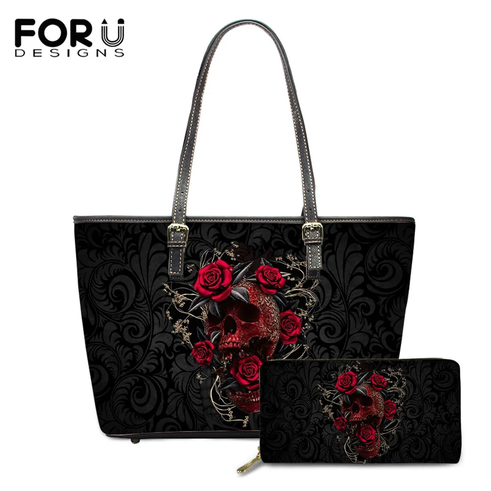 

FORUDESIGNS, Женская Роскошная Сумка-тоут с принтом в виде сахарного черепа и розы, комплект из 2 сумок через плечо