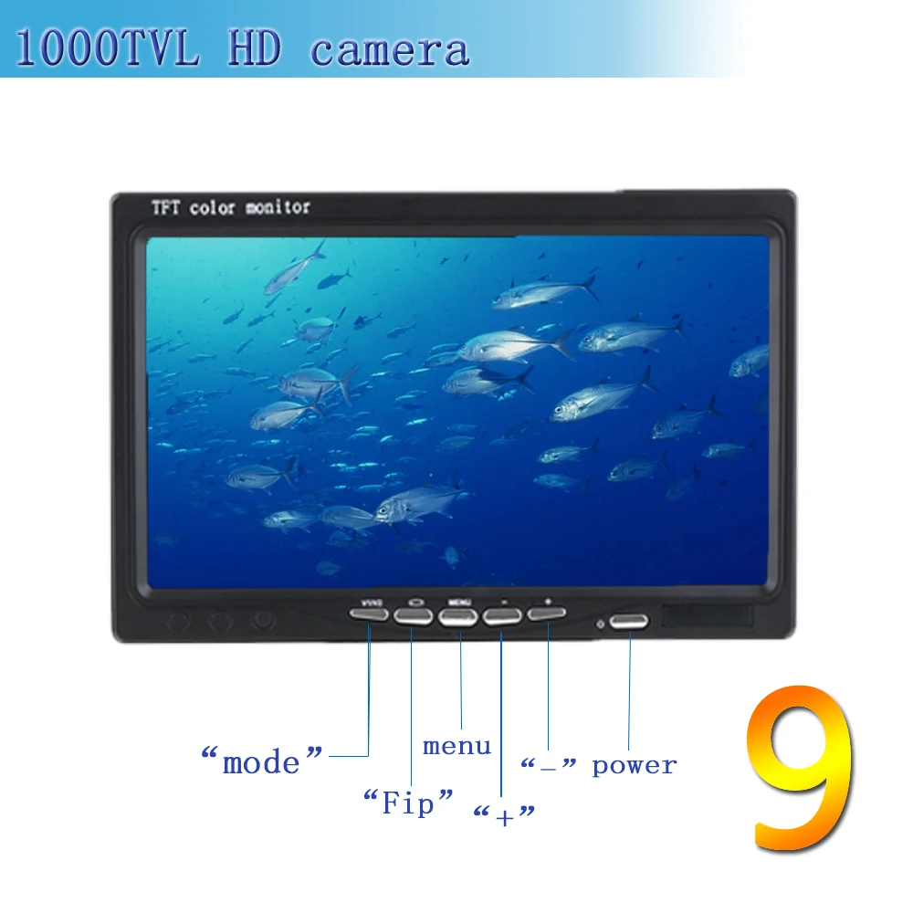 Дешево F08A подводная рыболовная камера HD 1000TVL 9-дюймовый цветной монитор с 36 светодиодами видеокамера ночного видения с кабелем 200 м