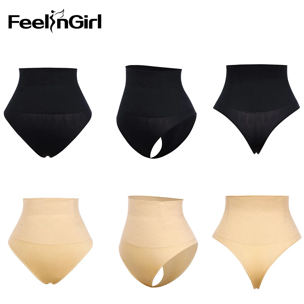 FeelinGirl, женские стринги с высокой талией, контроль живота, нижнее белье, усилитель ягодиц, трусики, Лифтер, 4 стальных кости, Корректирующее белье для похудения