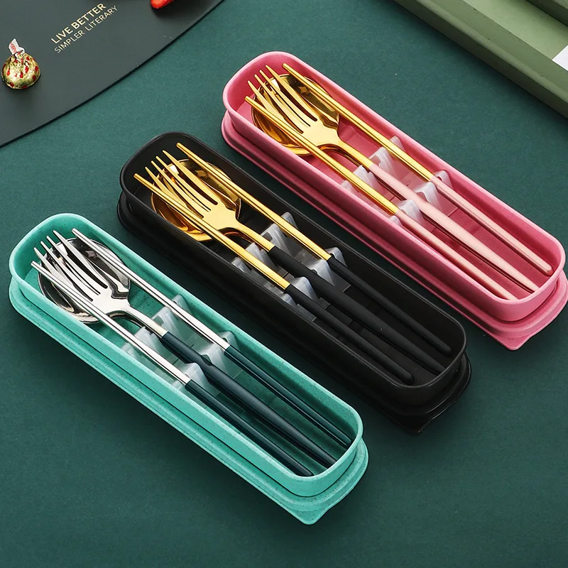 

Independent Set Stainless Steel Portable Tableware Student Tableware Travel Lunch Box Three-piece Fork Spoon Chopsticks Set