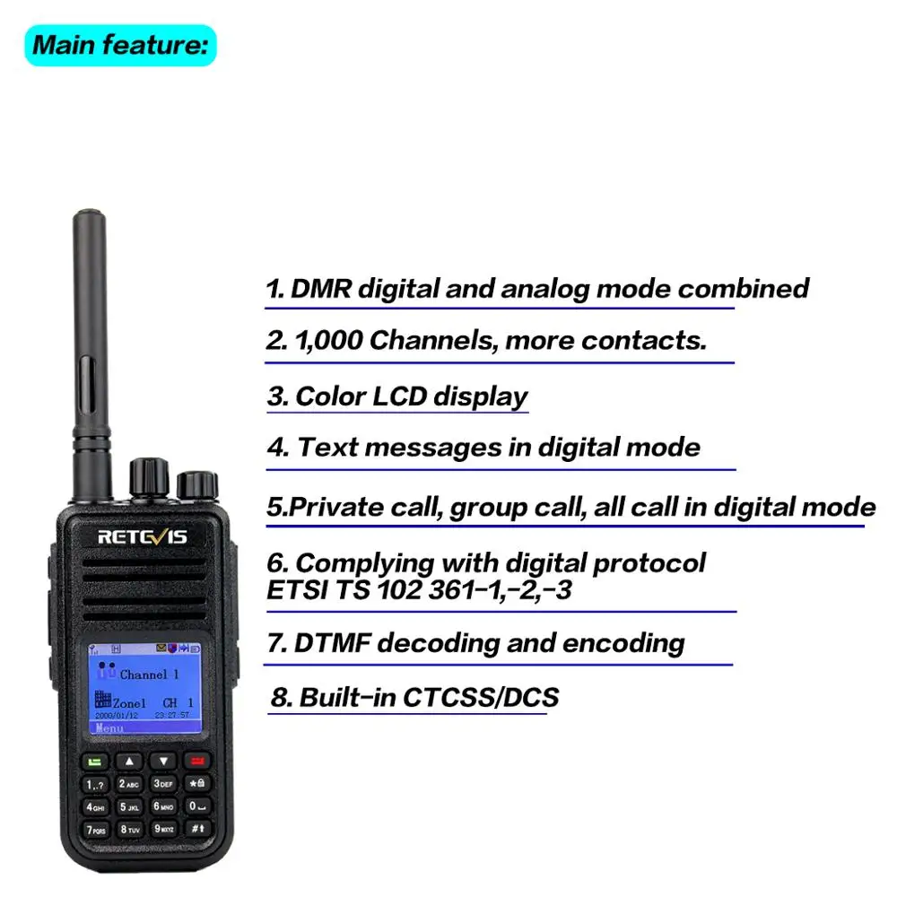 Retevis RT3 рация ПМР радио Цифровая(gps) UHF 400-480 МГц 5 Вт радиостанция 2 антенны с программным кабелем ЖК-дисплей