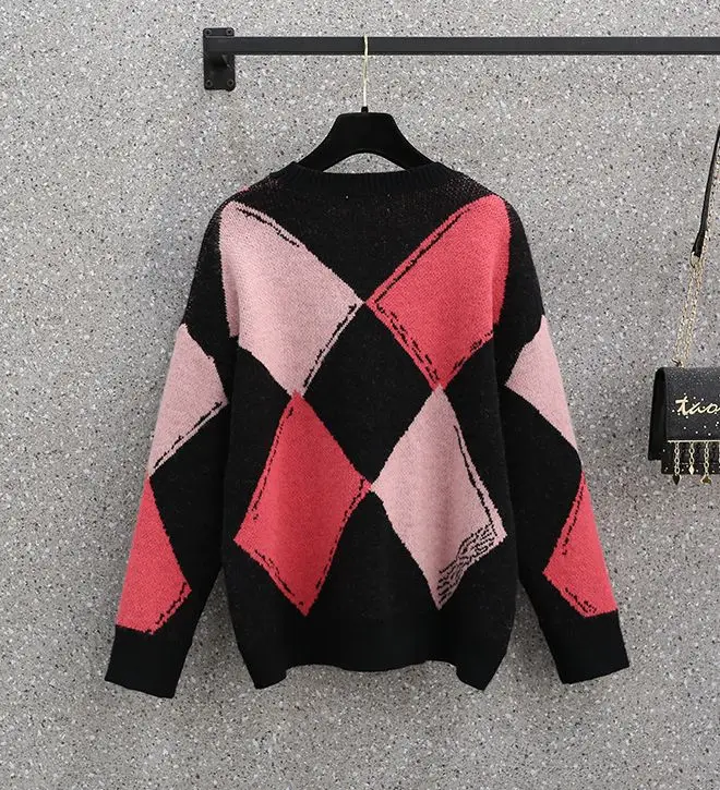 Женский Повседневный Спортивный костюм размера плюс свитер в клетку и джинсовые