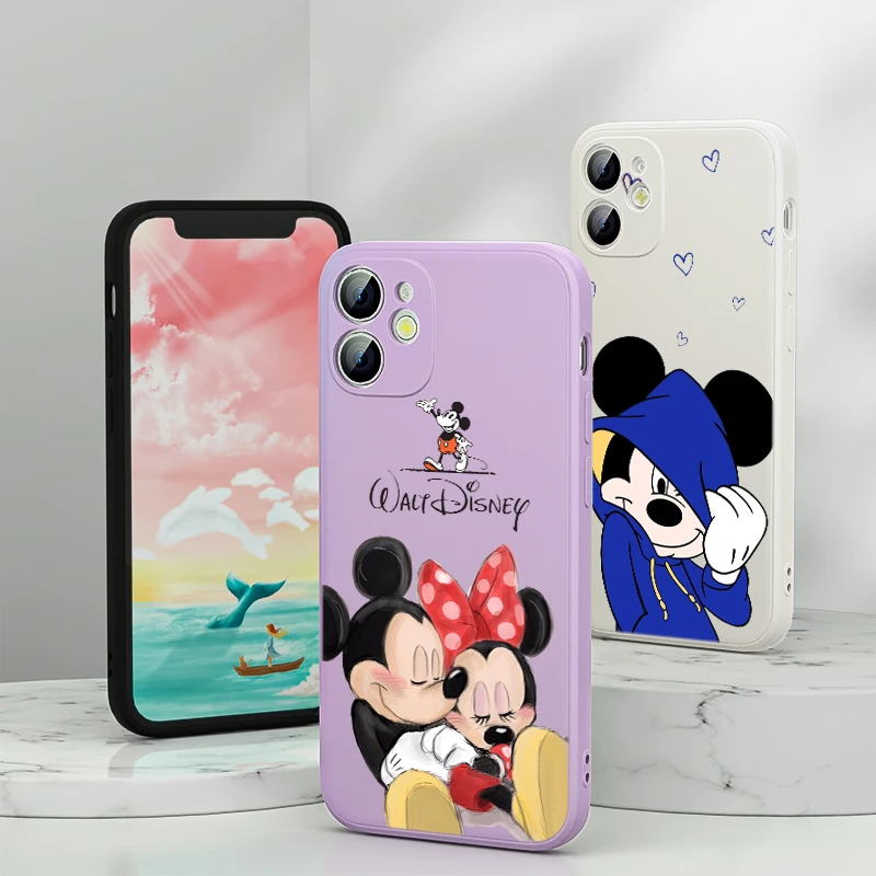 

Pink Mickey Minnie For Apple iPhone 13 12 mini 11 8 7 6 XS XR SE 2020 Pro Max Plus Phone Case Liquid Silicone Soft Capa