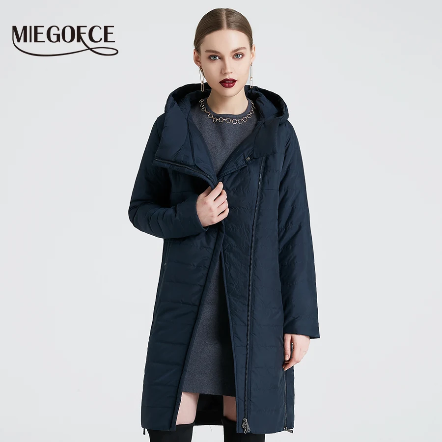 MIEGOFCE Весенняя Осенняя Коллекция Женская Куртка с Изогнутой Молнией Женское Пальто Высококачественный Хлопчатобумажная Элегантное ЖенскаяТонкая Куртка Теплая Парка Изумительная Модель Этого Года