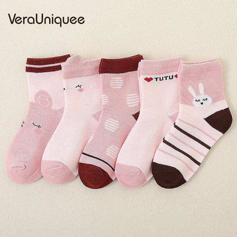 

VeraUniquee Children's Socks 5 Pairs/lot Infant Autumn Solid Cartoon Socks For Boys Christmas Halloween Meia Infantil Menina