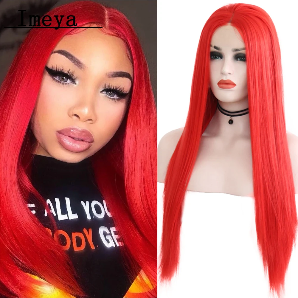 

Imeya Long Silky Straight Hair Synthetic Lace Front Wig High Temperature Red Wig Pre Plucked Glueless Wigs For Black Women