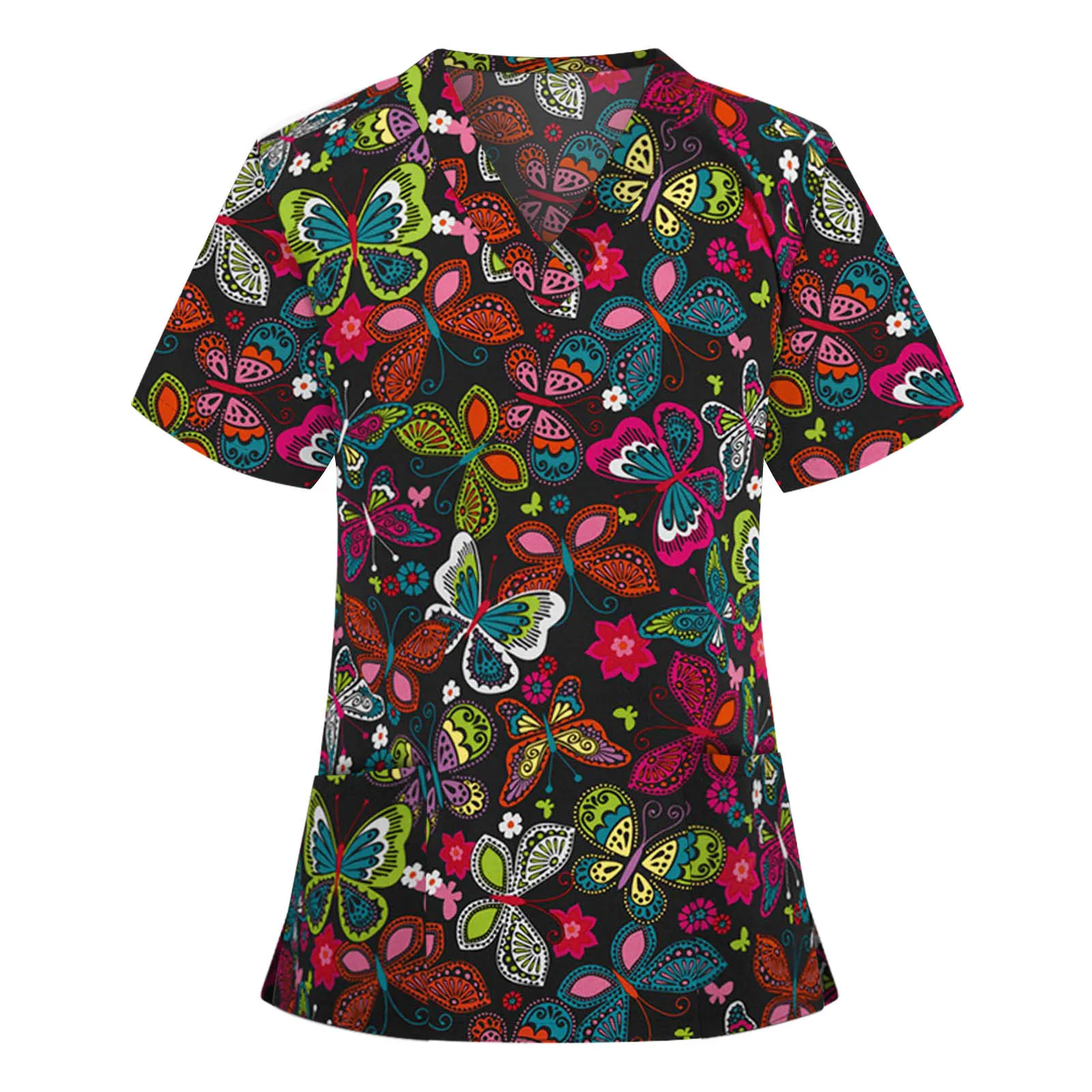 

Multicolor Cotton Women Short Sleeve V-neck Tops Working Uniform Blouse Uniform Work Clothes Women Nursing Uniform Accessories