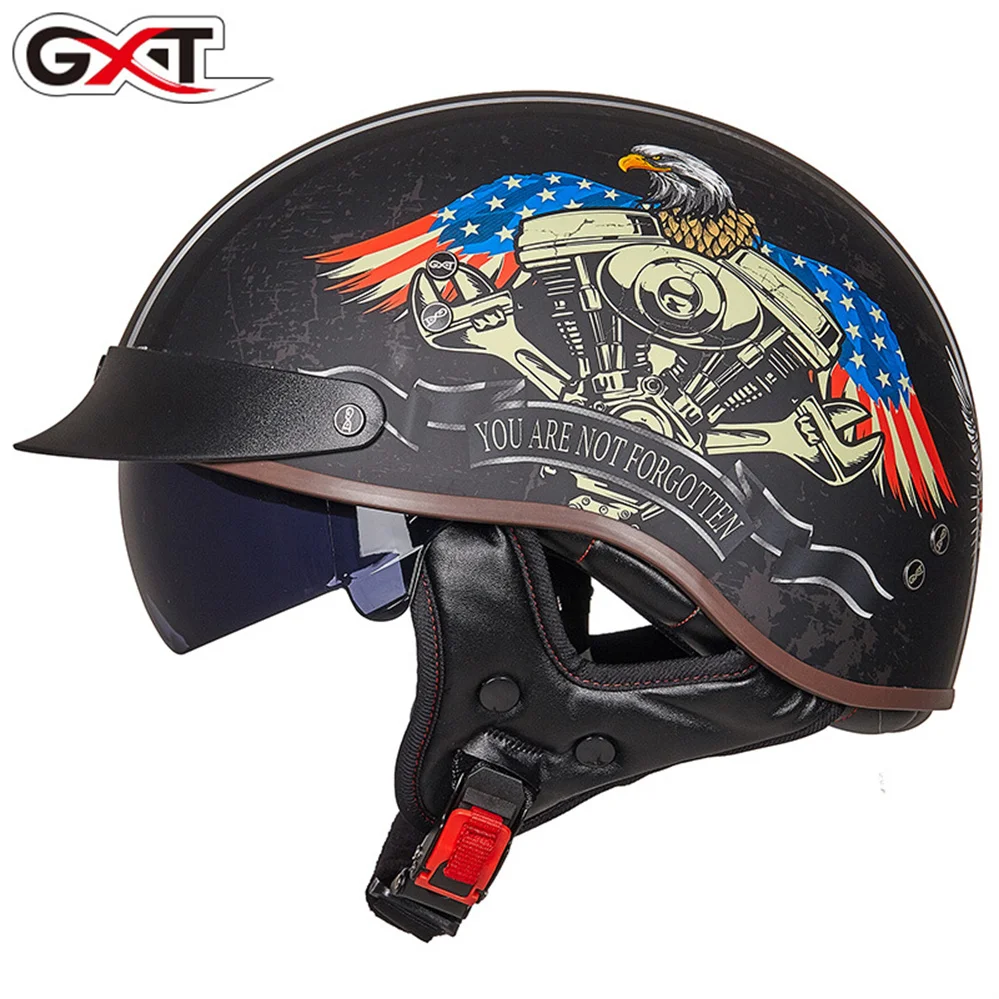

Винтажный мотоциклетный шлем GXT для мужчин, мотоциклетный шлем для кафе, Ретро стиль, для скутера, шлемы для мотокросса на пол лица, в горошек