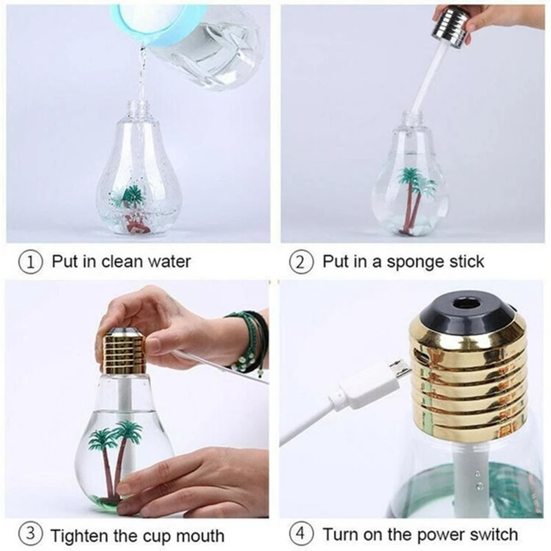 

Colorful Light Bulb Humidifier Air Ultrasonic USB 400ML Mist Maker