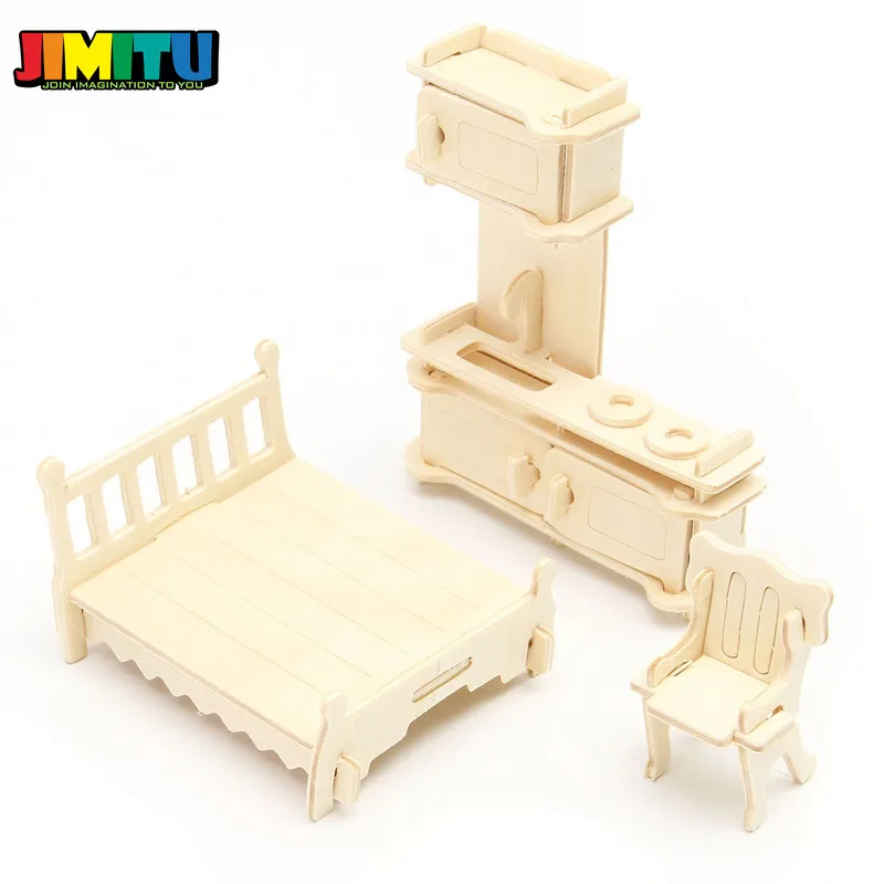 JIMITU 34 шт./компл. DIY Детский развивающий кукольный домик мебель 3D Деревянный пазл