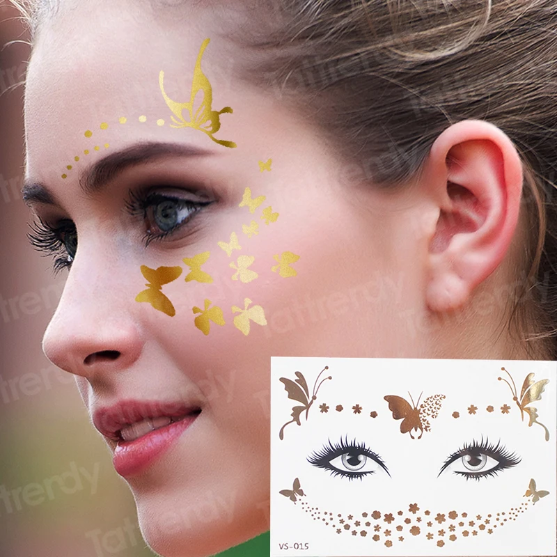 

girl tattoo glitter waterproof fake tatoo face eyes women temporary fashion tattoos makeup stickers moon star metal gold tattoo