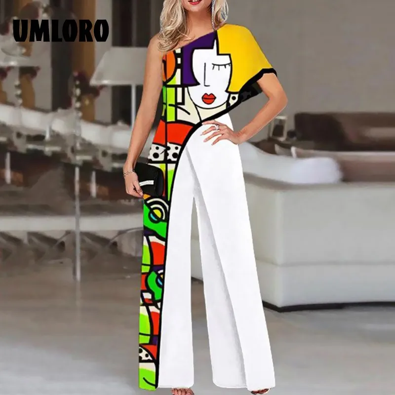 

Комбинезон Umloro Женский на одно плечо, модный пикантный элегантный облегающий Ромпер без рукавов, с широкими штанинами, на лето