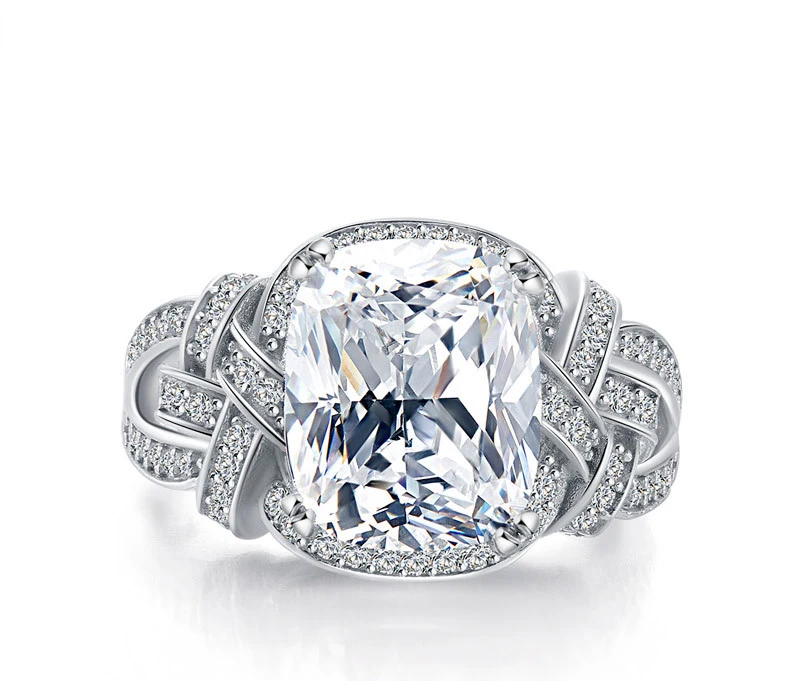 

QYI Women Jewelry 925 Sterling Silver 5 Ct Rings White Synthetic Diamond Cushion Shape Wedding Ring