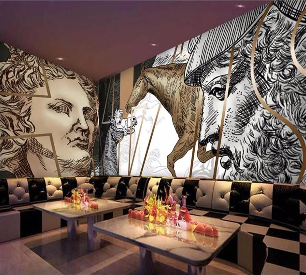 

beibehang Custom mural 3D any size modern European and American hand-painted David statue bar KTV background wall decoration