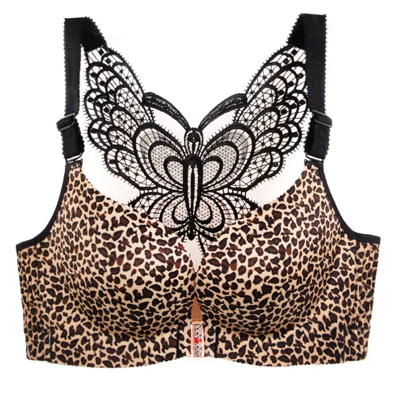 

Large Size Sexy Leopard Bras Beauty Back Front Clouse Gather Push Up Lingerie Women Underwear Seamless Bralette Brassiere