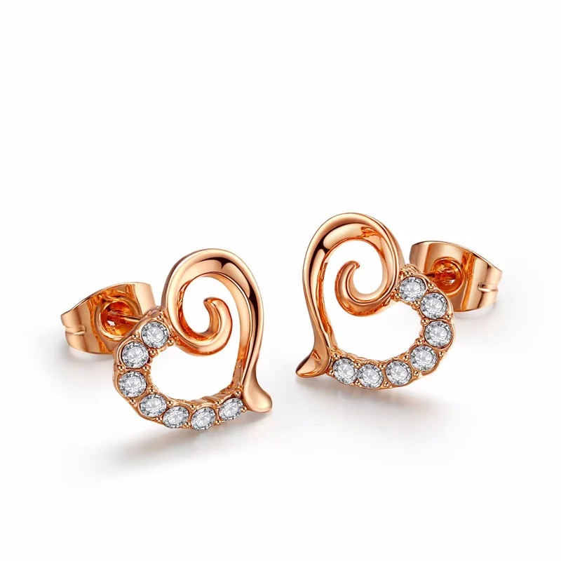 Серьги-гвоздики женские под розовое золото с фианитом 14 к | Украшения и