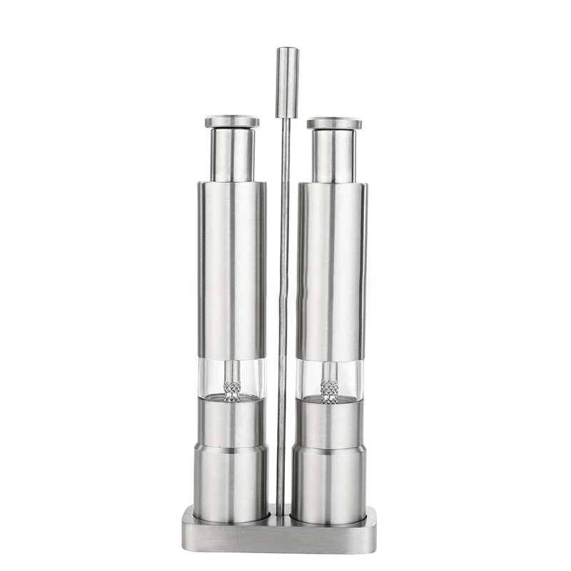 

Grind Salt And Pepper Grinder Set Of 2 With Modern Thumb Push Button With Stand 72XF