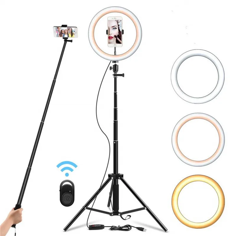 1.25 m tripod " кольцевой светильник для селфи с регулируемой яркостью штатив подставка держатель для сотового телефона мини светодиодный кольцевой светильник для камеры для макияжа YouTube видео фотографии - Цвет: 1.25 m tripod