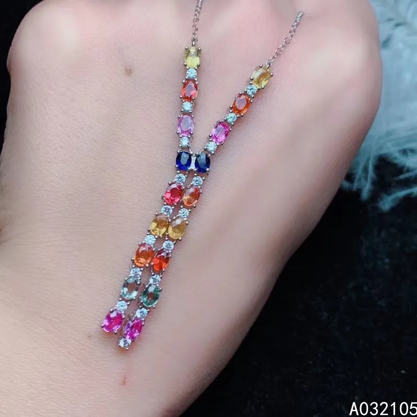 

KJJEAXCMY fine jewelry 925 sterling silver inlaid Natural color sapphire Women exquisite noble gem pendant necklace chain suppor