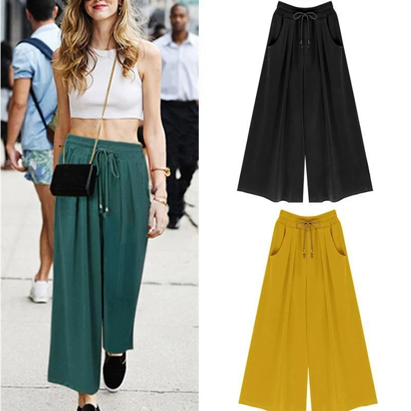 

Женские широкие брюки с завышенной талией, со шнуровкой