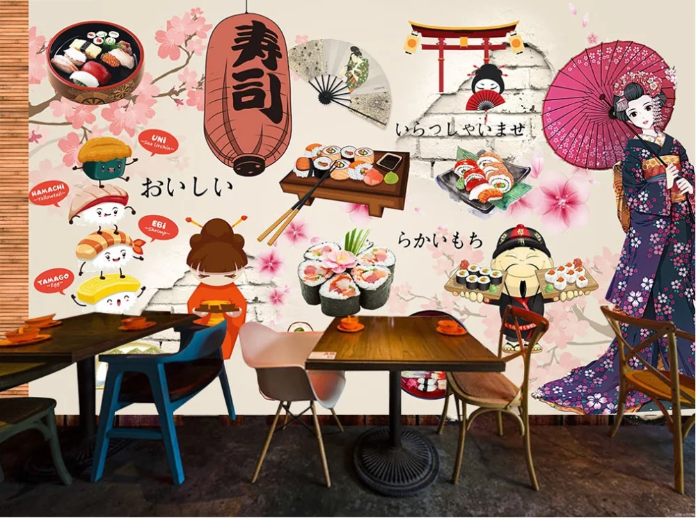Пользовательские 3D фото обои роспись японская кухня суши Ресторан столовые