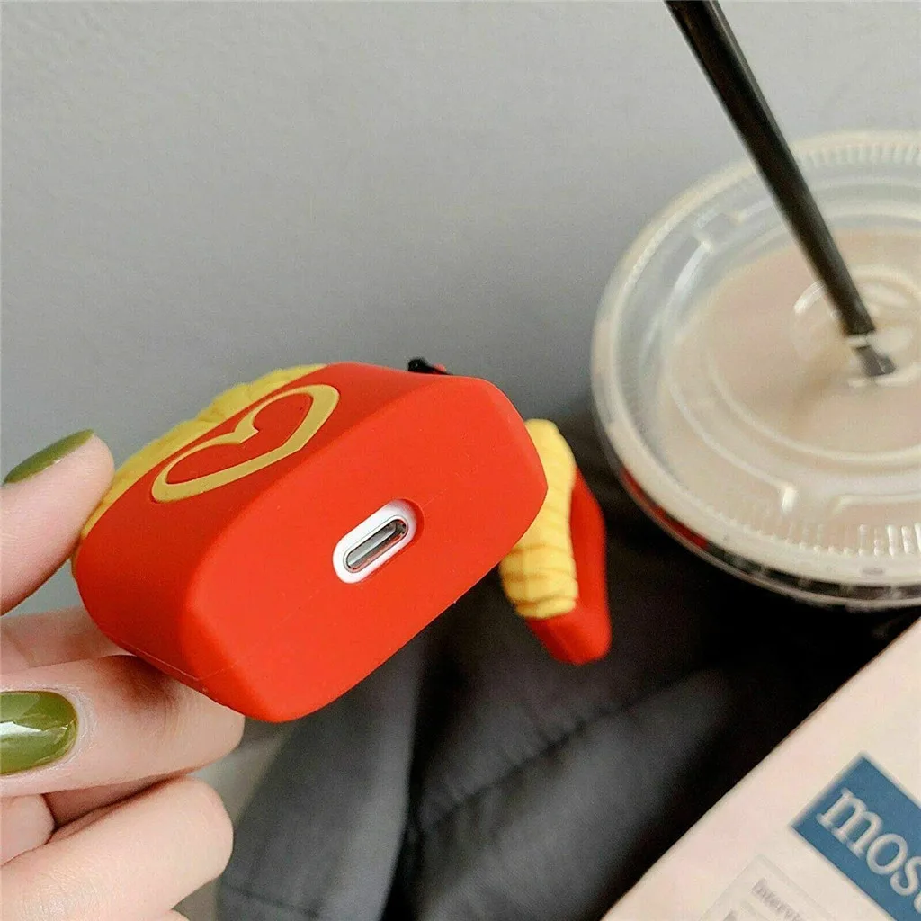 Забавный мультфильм Картофель фри беспроводной для Airpods для Air Pods Eaphone зарядная Коробка Чехол пары мягкие чехлы из термополиуретана чехлы с кольцом