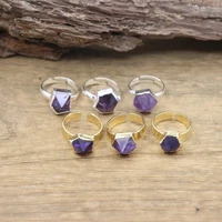 faceted raw amethysts rings healing crystal purple spinel quartz druzy golden circle finger ring party wedding jewelryqc4097