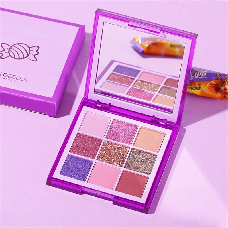 Палетка теней для век стойкие тени 9 цветов оранжевый синий фиолетовый золотой