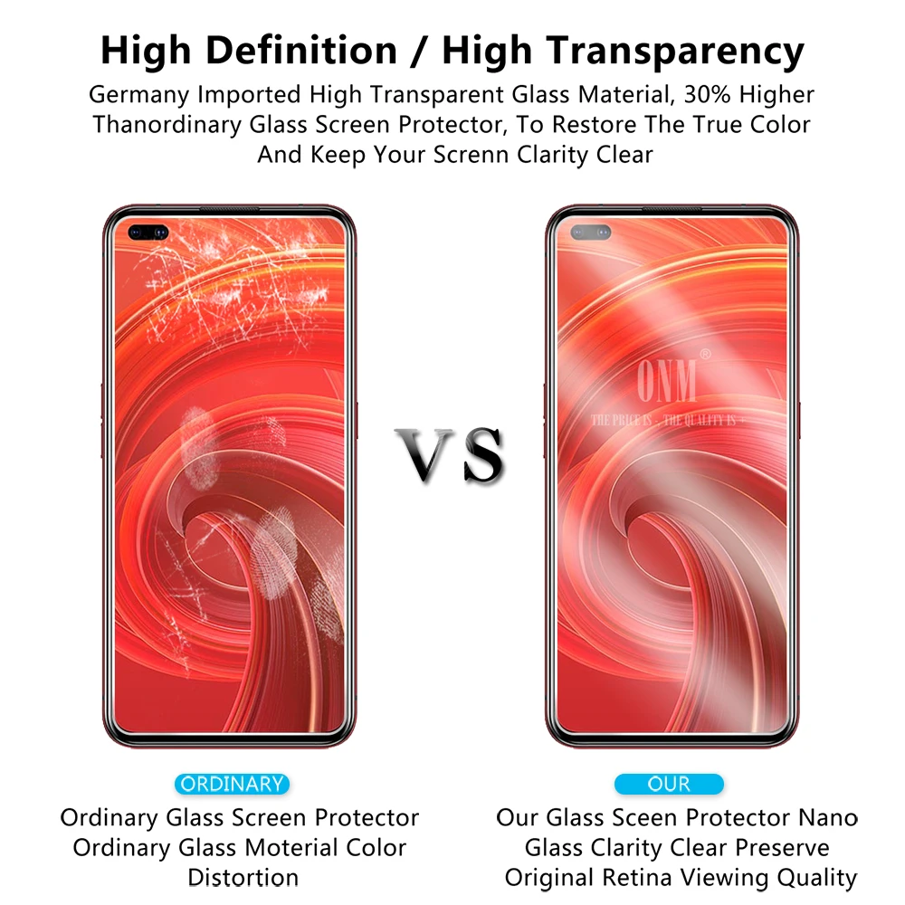 2 шт. X50 закаленное Стекло для Realme Pro 5g Экран протектор 2.5D с уровнем твердости 9H