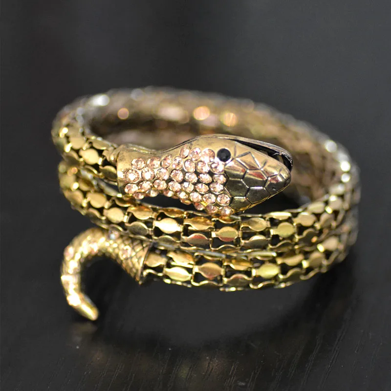 Fashion Punk Exaggerated Coiled Snake Cuff Bangle Bracelet For Men &amp Women High Quality Rhinestone Jewelry | Украшения и