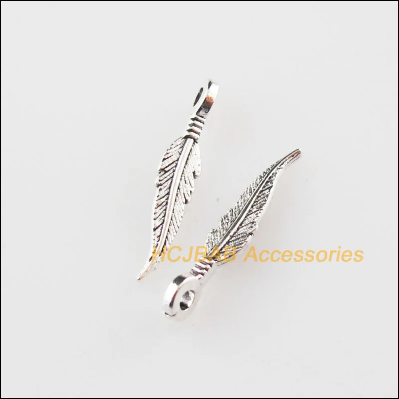 

100 New Tiny Feather leaf Tibetan Silver Tone Charms Pendants 3x16mm
