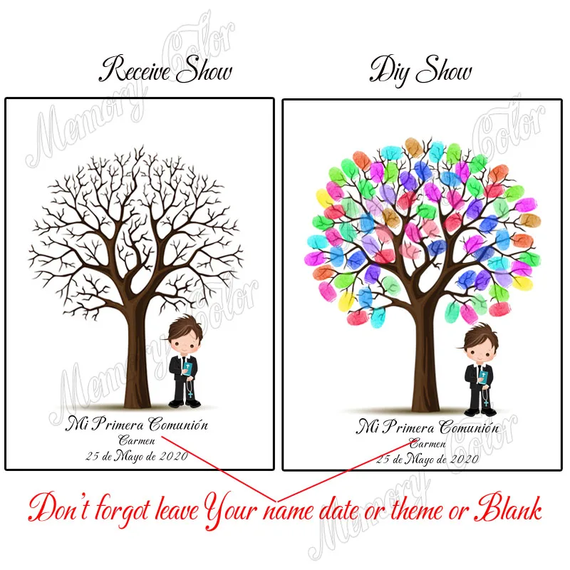 HK271-1 Изготовленный на заказ Тема имя, дата холст отпечатки пальцев, дерево, Подпись Гостевая книга своими руками для детей Первое Святое Причастие сувенир отпечатков пальцев из плотной ткани - Цвет: HK271-1