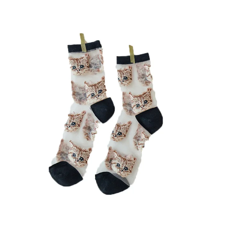 10Pair/lot Fashion Animal Cat Pattern Women Socks Unique Transparent Sock