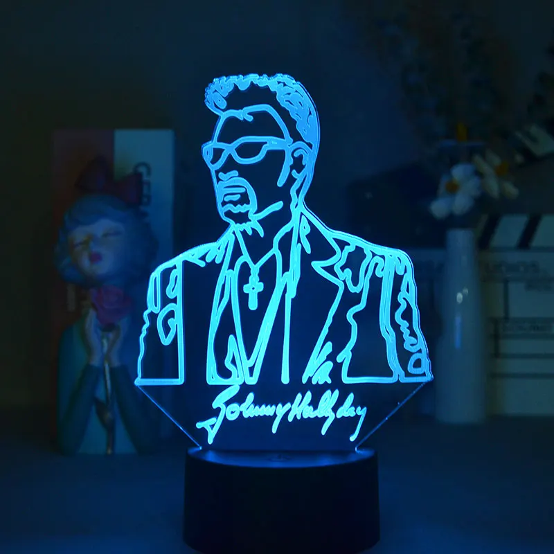

3D Led Neon NightLight French Singer Johnny Hallyday Home Holidays Decorative Light Teenager Bedroom 16 Colors USB Table Lamp