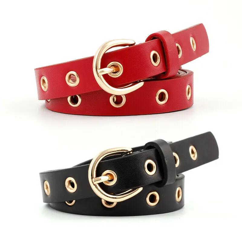 

Vintage Womens Lady Girl Metal Boho Leather Round Buckle Waist Belt Fashion Waistband PU Leather Black Red White Coffee Camel