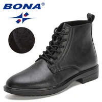 bona 2022 new designers winter short plush boots men lace up ankle boots man comfy snow boots fashion high top boots mansculino