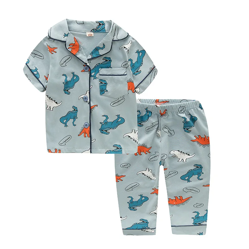

TUONXYE New Summer Boys Short sleeves Pajamas Girls Set Cartoon Dinosaurs Pyjama Cotton Kids Pijama Children Sleepwear Clothes