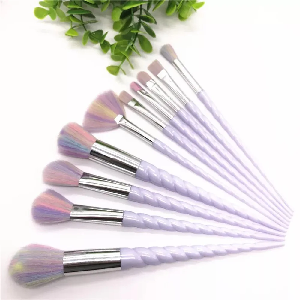

10-piece Unicorn Makeup Brush Set Spiral Brush Rod Loose Powder Blush Eyeshadow Set Smudge Cosmetic Set