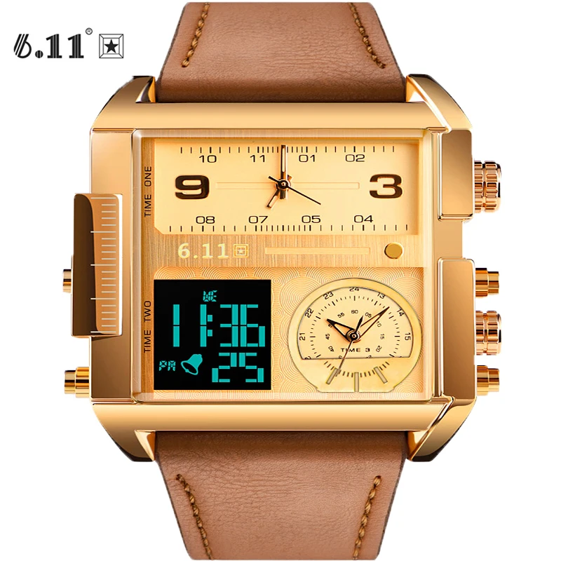 

6.11 Mens Top New Three Time Zone Watch LED Watch Men Square Watch Waterproof Sport Watch Digital Watch Relogio Masculino