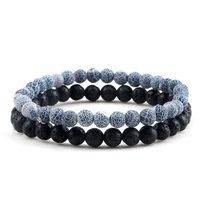 2pcs natural black lava beaded bracelet 6mm weathered stone elastic braceletsbangles for women men energy jewelry couples gifts