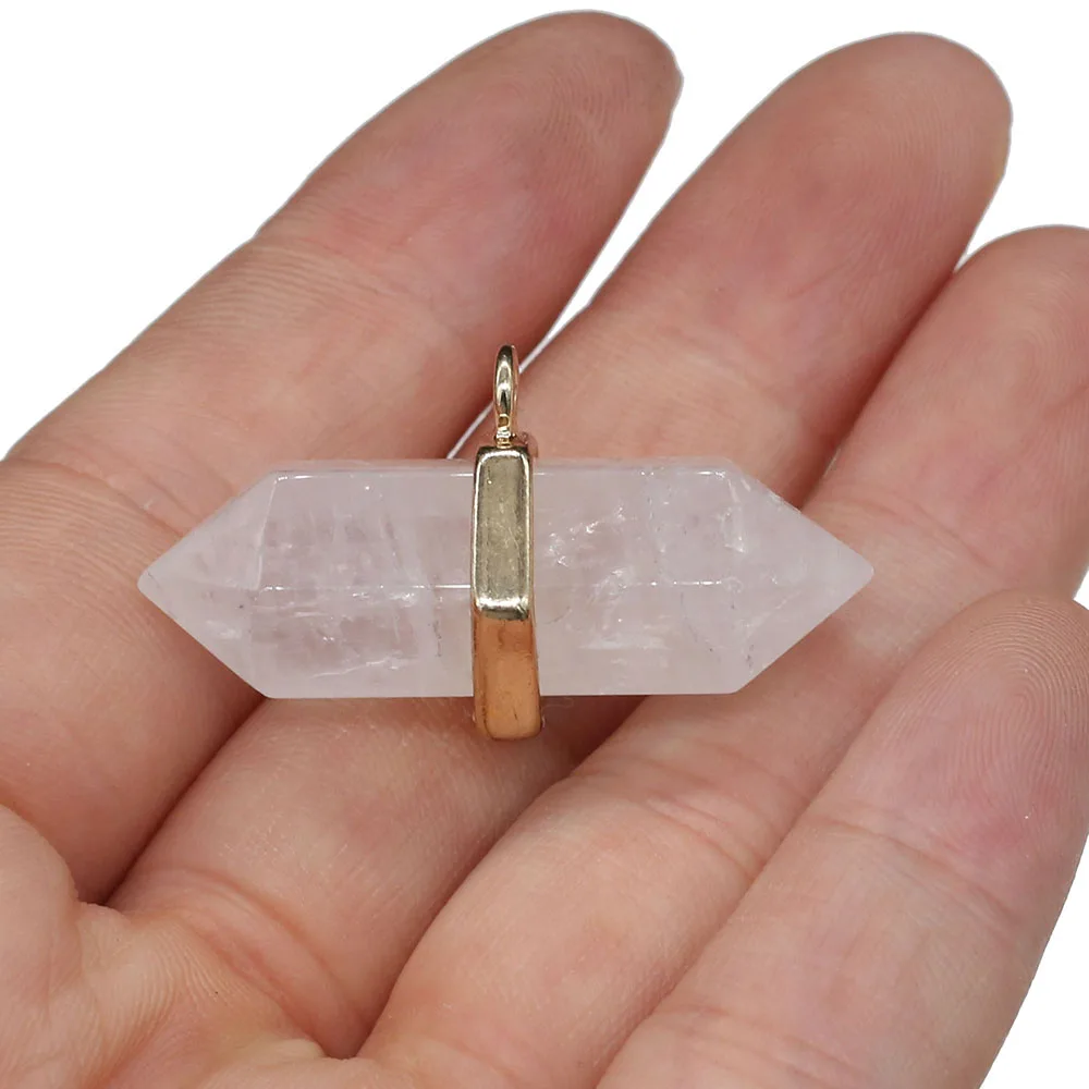 

1pcs Natural Stone Agates Crystal Clear Quartzs Pendants Charms DIY for Necklace Earring Jewelry Making Women Gift Size 16x36mm