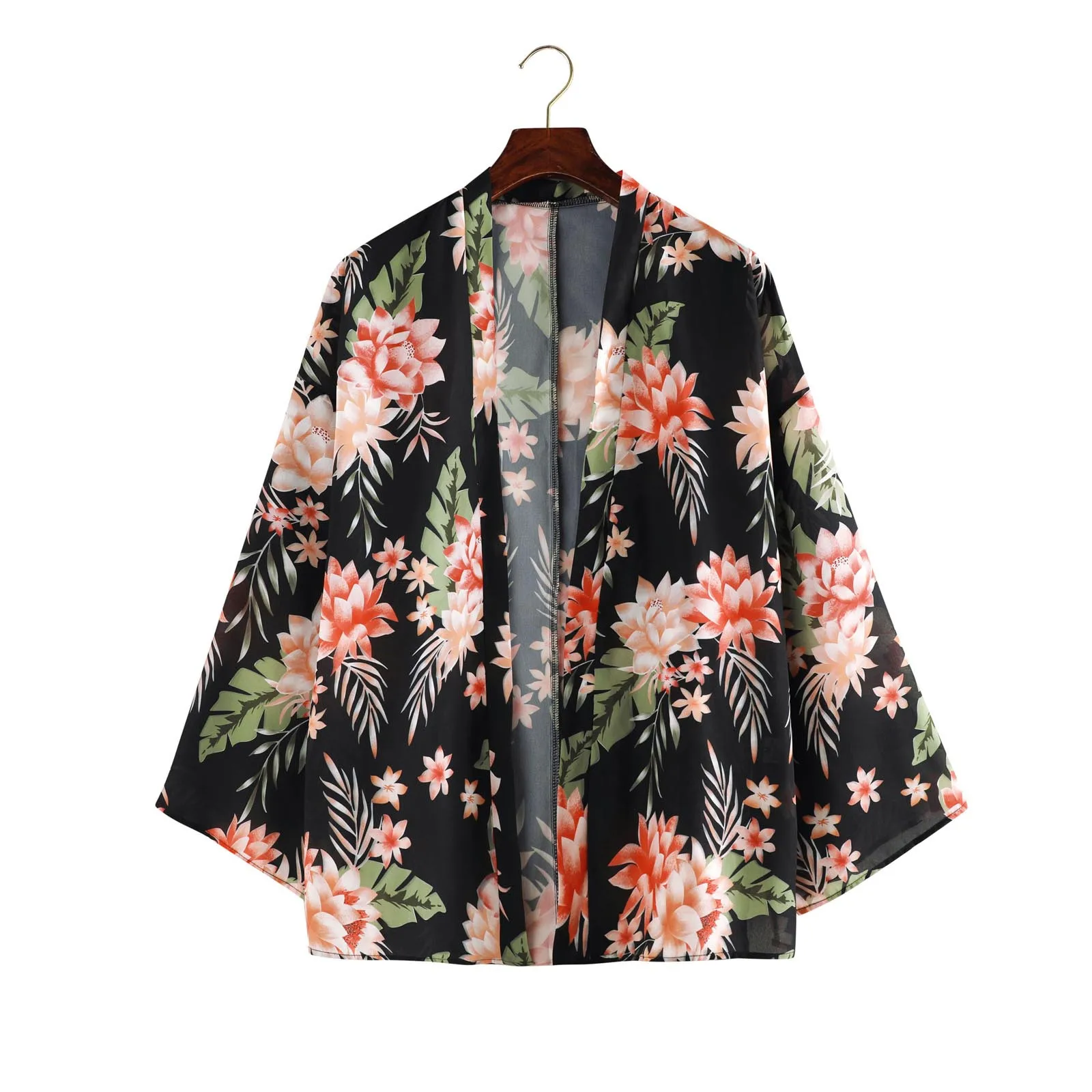 

Cardigan Women Blouse Chiffon Print Sandy Kimono Middle Sleeve Beach Cover up Blouse Tops blusas mujer de moda Printed sleeve