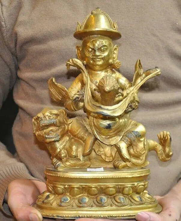Тибетская бронзовая позолота сидеть зверь Hevajra Mandkesvara Яб Yum Статуэтка Махакала