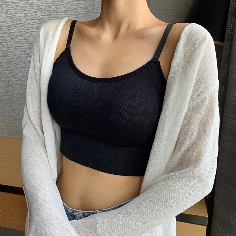 Хлопковый топ FINETOO женские съемные майки с подкладкой мягкие укороченные топы