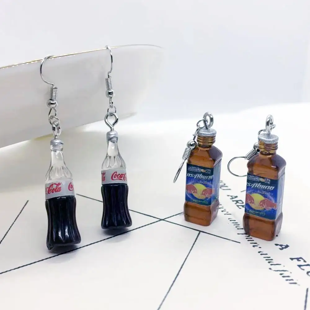 2019 новый милый Для женщин ручной смолы бутылки кока колы Длинные Висячие серьги