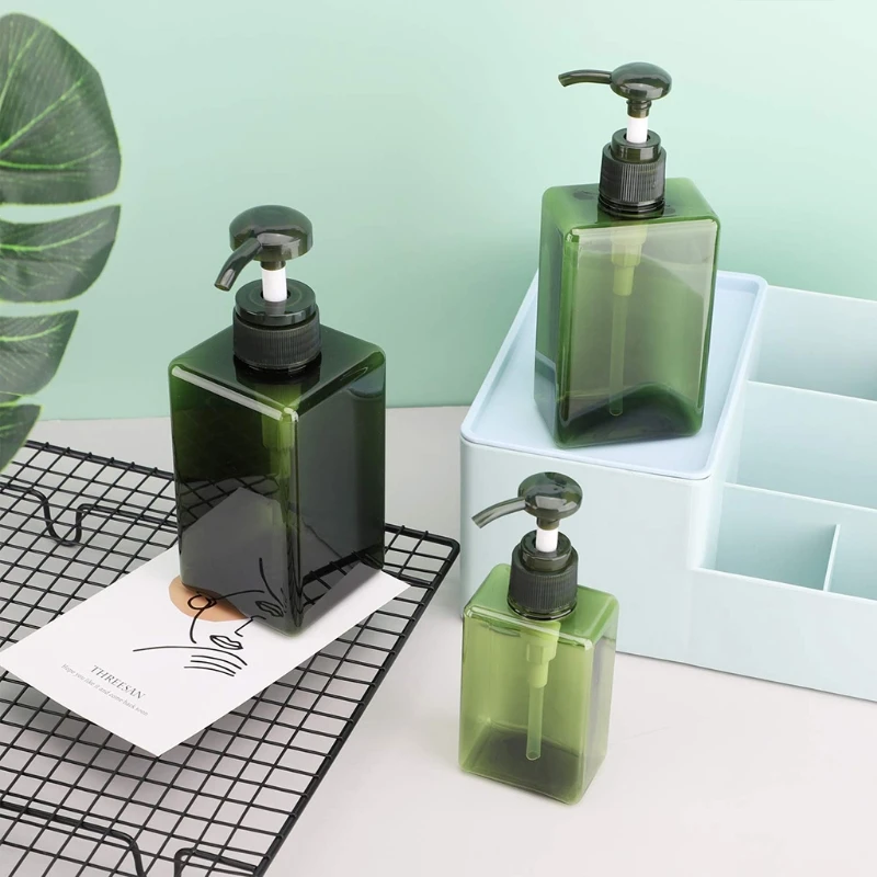 

3pcs Empty Pump Containers for Lotion Liquid Shampoo Conditioner Hand Shower Wash Bottles Square Soap Dispensers