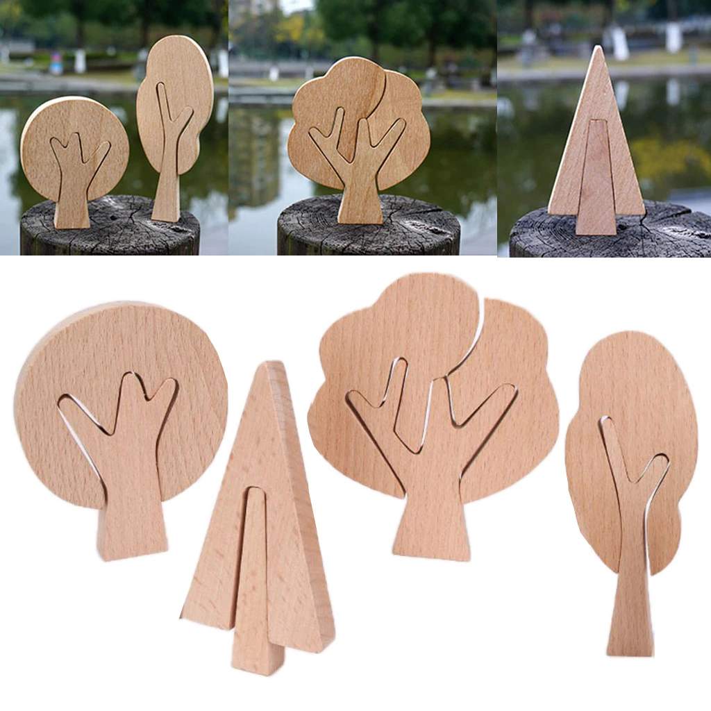 

4pcs/set Kids DIY Painted Wood Wooden Trees Block Art Toy Gifts Age 3-12