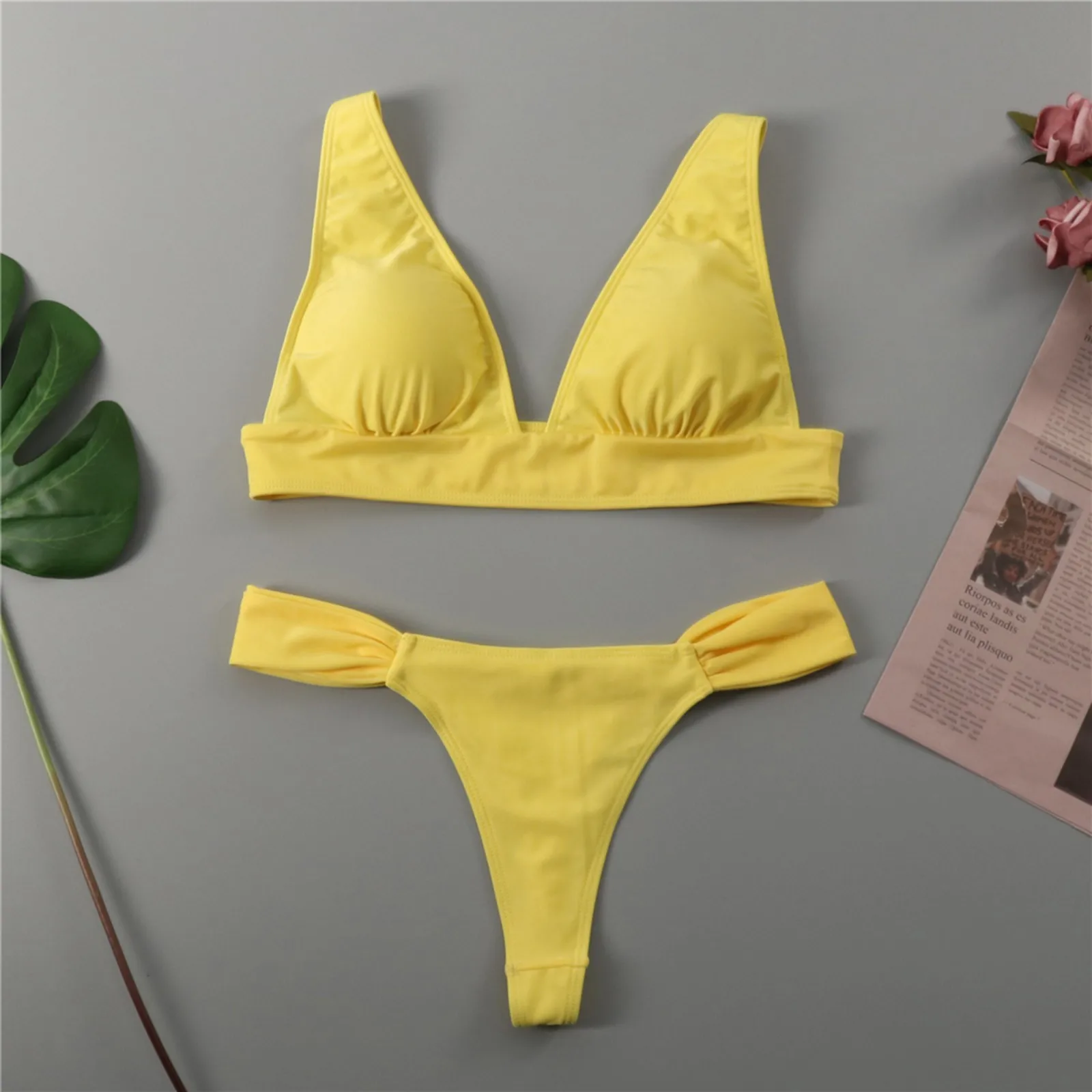 

2021 Sexy Bikinis Female Micro Folds Swimwear Women High Cut Bikini Set String Swimming Suit Female Solid Bathers Swimsuit 0119