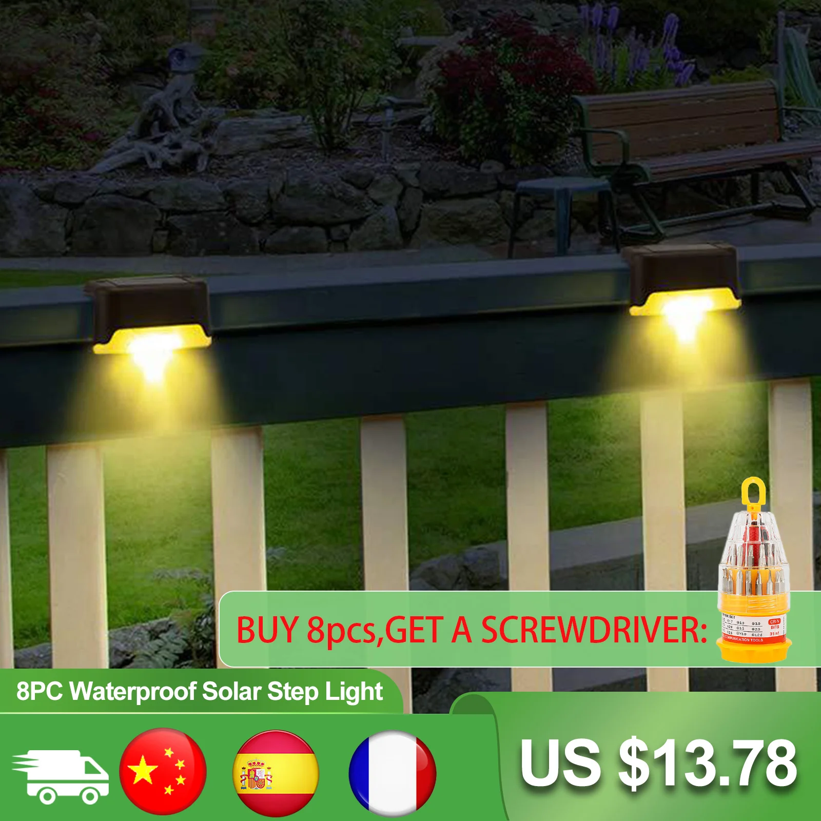 

Outdoor LED Solar Light 8PC/16PC Courtyard Garden Step Lights Waterproof Ground Illuminate Decorative Fence Stair Warm Lamp