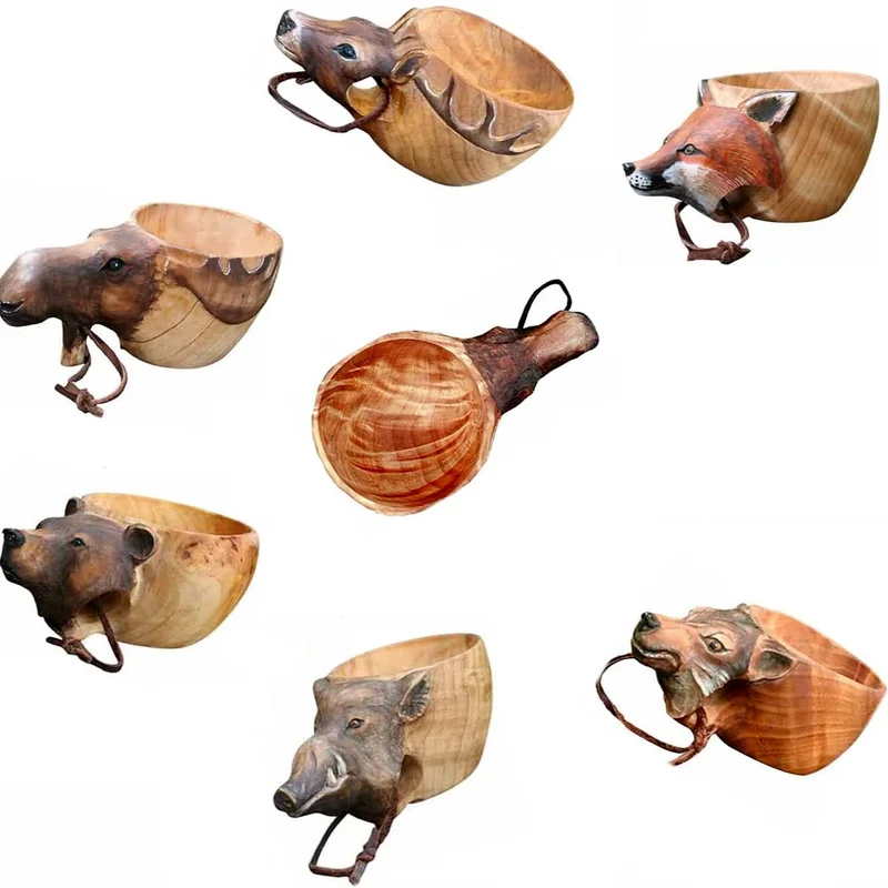 

Creative Animal Water Cup Animal Wooden Bowl Portable Camping Water Cup Outdoor Water Cup Decoration Wooden Cup Decoration